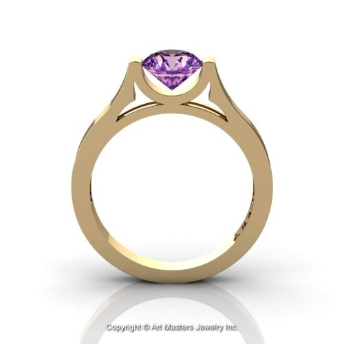 Modern 14K Yellow Gold Designer Wedding Ring or Engagement Ring for Women with 1.0 Ct Amethyst Center Stone R665-14KYGAM-1