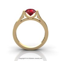Modern 14K Yellow Gold Designer Wedding Ring or Engagement Ring for Women with 1.0 Ct Ruby Center Stone R665-14KYGR-1