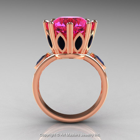 Classic 14K Rose Gold 5.0 Ct Pink Sapphire Marquise Black Diamond Solitaire Ring R160-14KRGBDPS-1