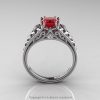Classic French 14K White Gold 1.0 Ct Princess Ruby Diamond Lace Engagement Ring or Wedding Ring R175P-14KWGDR-2