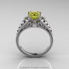 Classic French 14K White Gold 1.0 Ct Princess Yellow Sapphire Diamond Lace Engagement Ring or Wedding Ring R175P-14KWGDYS-2