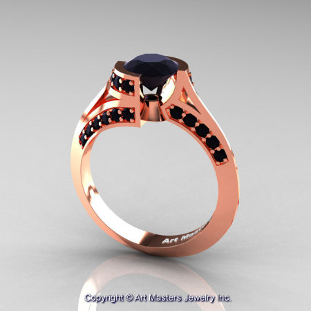 Modern French 14K Rose Gold 1.0 Ct Black Diamond Engagement Ring Wedding Ring R376-14KRGBD-1