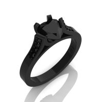Gorgeous 14K Black Gold 1.0 Ct Heart Black Diamond Modern Wedding Ring Engagement Ring for Women R663-14KBGBD-1
