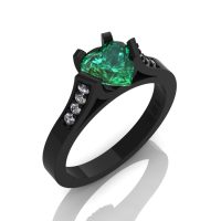 Gorgeous 14K Black Gold 1.0 Ct Heart Chatham Emerald Diamond Modern Wedding Ring Engagement Ring for Women R663-14KBGDCEM-1