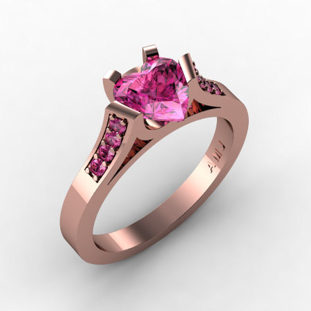 Gorgeous 14K Rose Gold 1.0 Ct Heart Pink Sapphire Modern Wedding Ring Engagement Ring for Women R663-14KRGPS-1