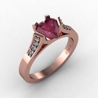 Gorgeous 14K Rose Gold 1.0 Ct Heart Bordo Red Ruby Diamond Modern Wedding Ring Engagement Ring for Women R663-14KRGDBR-1