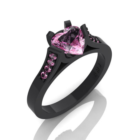 Gorgeous 14K Black Gold 1.0 Ct Heart Light Pink Sapphire Modern Wedding Ring Engagement Ring for Women R663-14KBGLPS-1