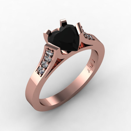 Gorgeous 14K Rose Gold 1.0 Ct Heart Black and White Diamond Modern Wedding Ring Engagement Ring for Women R663-14KRGDBD-1