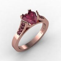 Gorgeous 14K Rose Gold 1.0 Ct Heart Bordo Red Ruby Modern Wedding Ring Engagement Ring for Women R663-14KRGBR-1