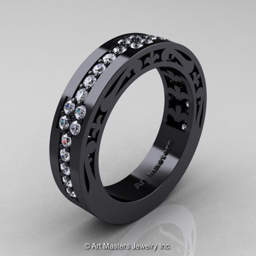 Womens Modern Vintage 14K Black Gold Diamond Wedding Band R474F-14KBGD-1