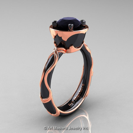 Art Masters Venetian 14K Black Rose Gold 1.0 Ct Black Diamond Engagement Ring R475-14KBRGBD-1