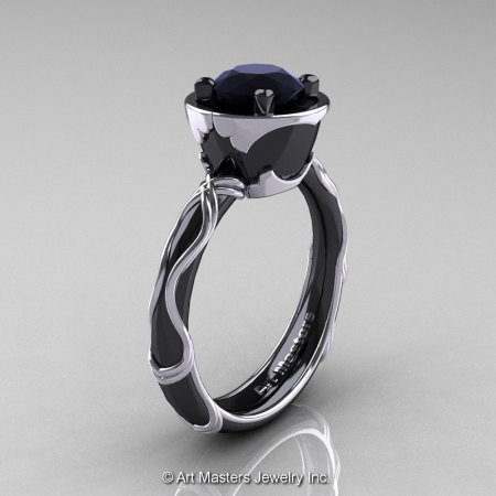 Art Masters Venetian 14K Black White Gold 1.0 Ct Black Diamond Engagement Ring R475-14KBWGBD-1