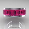 Mens Modern 14K White Gold Pink Sapphire Channel Cluster Wedding Band R174RM-14WGPS-4