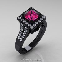 Art Masters French 14K Black Gold 1.0 Ct Pink Sapphire Diamond Engagement Ring R215-14KBGDPS-1