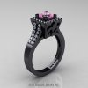 Art Masters French 14K Black Gold 1.0 Ct Princess Light Pink Sapphire Diamond Engagement Ring Wedding Band Set R215PS-14KBGDLPS-4