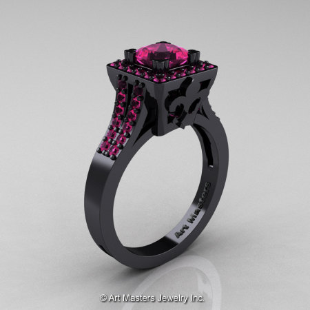 Art Masters French 14K Black Gold 1.0 Carat Princess Pink Sapphire Engagement Ring R215P-14KBGPS-1