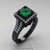 Art Masters French 14K Black Gold 1.0 Ct Princess Emerald Diamond Engagement Ring Wedding Band Set R215PS-14KBGDEM-3