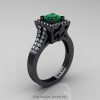 Art Masters French 14K Black Gold 1.0 Ct Emerald Diamond Engagement Ring R215-14KBGDEM-2