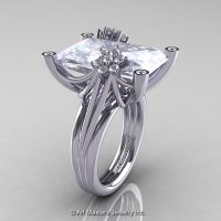 Modern Bridal 10K White Gold Radiant Cubic Zirconia Diamond Honeymoon Cocktail Ring R292-10KWGDCZ-1