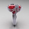 Modern Bridal 10K White Gold Radiant Ruby Diamond Honeymoon Cocktail Ring R292-10KWGDR-2