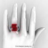 Modern Bridal 10K White Gold Radiant Ruby Diamond Honeymoon Cocktail Ring R292-10KWGDR-4
