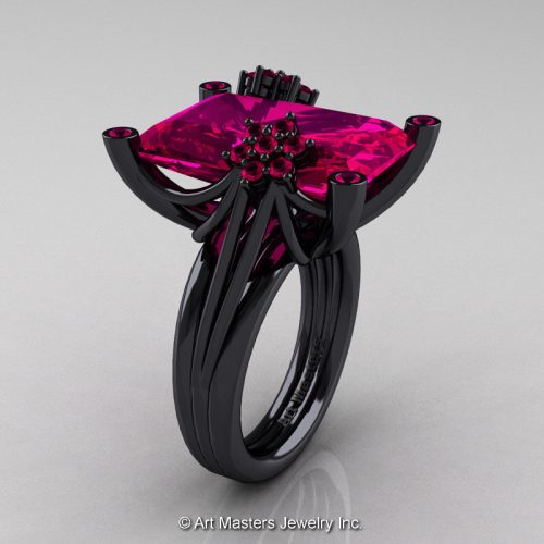 Modern Bridal 14K Black Gold Radiant Ruby Honeymoon Cocktail Ring R292-14KBGPBR