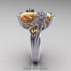 Modern Bridal 10K White Gold Radiant 15.0 Ct Peach Sapphire Diamond Honeymoon Cocktail Ring R292-10KWGDPES-2