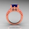 French 14K Rose Gold 3.8 Carat Princess Blue Light Pink Sapphire Blazer Solitaire Ring R222-14KRGLPSBS-2