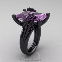 Modern Bridal 14K Black Gold Radiant Cut 15.0 Ct Lilac amethyst Fantasy Cocktail Ring R292-14KBGLAM-1
