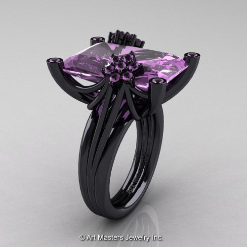 Modern Bridal 14K Black Gold Radiant Cut 15.0 Ct Lilac amethyst Fantasy Cocktail Ring R292-14KBGLAM-1