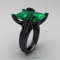 Modern Bridal 14K Black Gold Radiant Cut 15.0 Ct Emerald Fantasy Cocktail Ring R292-14KBGEM-1