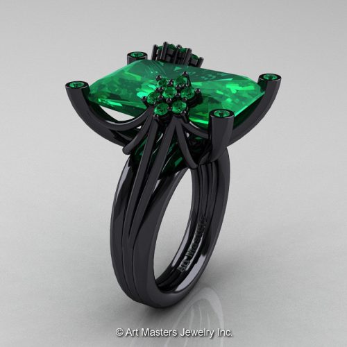 Modern Bridal 14K Black Gold Radiant Cut 15.0 Ct Emerald Fantasy Cocktail Ring R292-14KBGEM-1
