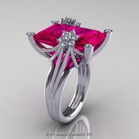 Modern Bridal 10K White Gold Radiant Cut 15.0 Ct Rose Ruby Diamond Fantasy Cocktail Ring R292-10KWGDRR-1