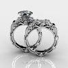 Art Masters Caravaggio 14K White Gold 1.0 Ct White Sapphire Diamond Engagement Ring Wedding Band Set R623S-14KWGDWS-2
