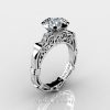 Art Masters Caravaggio 14K White Gold 1.0 Ct White Sapphire Diamond Engagement Ring Wedding Band Set R623S-14KWGDWS-3