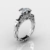 Art Masters Caravaggio 10K White Gold 1.0 Ct White Sapphire Black Diamond Engagement Ring Wedding Band Set R623S-10KWGBDWS-2