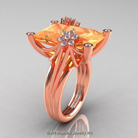 Art Masters Modern 10K Rose Gold 15.0 Ct Peach Sapphire Diamond Fantasy Cocktail Ring R292-10KRGDPES-1