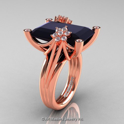 Art Masters Modern 10K Rose Gold 15.0 Ct Black and White Diamond Fantasy Cocktail Ring R292-10KRGDBD-1