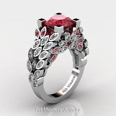 Art Masters Nature Inspired 14K White Gold 3.0 Ct Rubies Diamond Engagement Ring Wedding Ring R299-14KWGDR-1