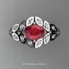 Art Masters Nature Inspired 14K White Gold 1.0 Ct Oval Ruby Diamond Leaf and Vine Solitaire Ring R267-14KWGDR-2