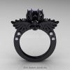 Art Masters Classic Winged Skull 14K Black Gold 2.0 Ct Black Onyx Diamond Solitaire Engagement Ring R613-14KBGDYX-2