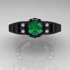 Art Masters Classic Winged Skull 14K Black Gold 1.0 Ct Emerald Diamond Solitaire Engagement Ring R613-14KBGDEM-3