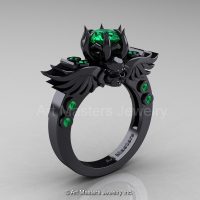 Art Masters Classic Winged Skull 14K Black Gold 1.0 Ct Emerald Solitaire Engagement Ring R613-14KBGEM-1