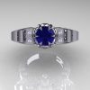 Art Masters Classic Winged Skull 14K White Gold 1.0 Ct Royal Blue Sapphire Diamond Solitaire Engagement Ring R613-14KWGDBS-3
