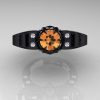 Art Masters Classic Winged Skull 14K Black Gold 1.0 Ct Peach Sapphire Diamond Solitaire Engagement Ring R613-14KBGDPES-3