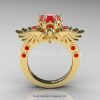 Art Masters Classic Winged Skull 10K Yellow Gold 1.0 Ct Rubies Solitaire Engagement Ring R613-10KYGR-2
