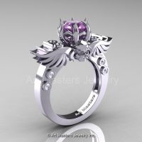 Art Masters Classic Winged Skull 14K White Gold 1.0 Ct Lilac Amethyst Diamond Solitaire Engagement Ring R613-14KWGDLAM-1