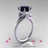 Art Masters Scandinavian 14K White Gold 3.0 Ct Black Diamond Pink Sapphire Dragon Engagement Ring R601-14KWGPSBD-2