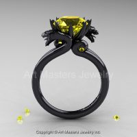 Art Masters Scandinavian 14K Black Gold 3.0 Ct Yellow Sapphire Dragon Engagement Ring R601-14KBGYS-1