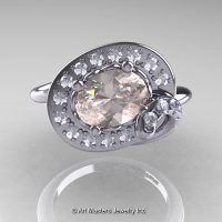 Art Nouveau 14K White Gold 1.0 Ct Oval Morganite Diamond Nature Inspired Engagement Ring R296A-14KWGDMO-1